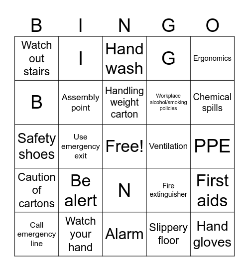 Safety Week Bingo Card