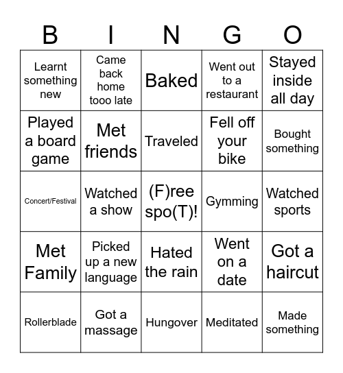 FT Monday Bingo Card