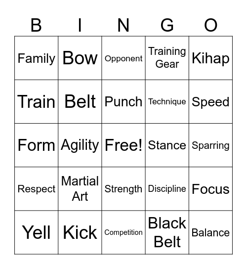 Wk 3 Taekwondo Intro Bingo Card