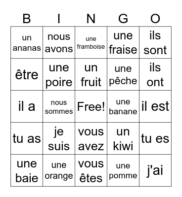 Cadeau 2 unité 1 Bingo Card