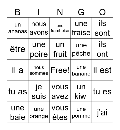 Cadeau 2 unité 1 Bingo Card