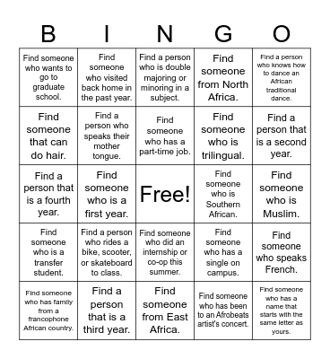ASA call out Bingo Card