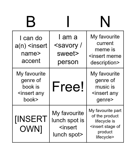 Untitled Bingo Card