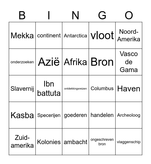 ontdekkingsreizen bingo Card