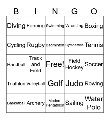 Olympic Bingo Card