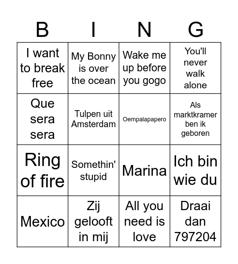 Muziekbingo Card