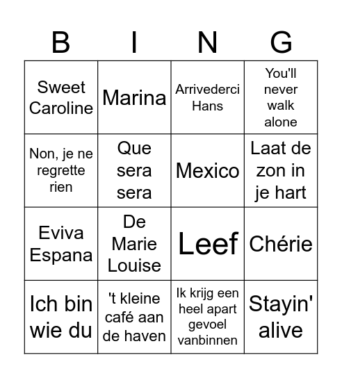 Muziekbingo Card