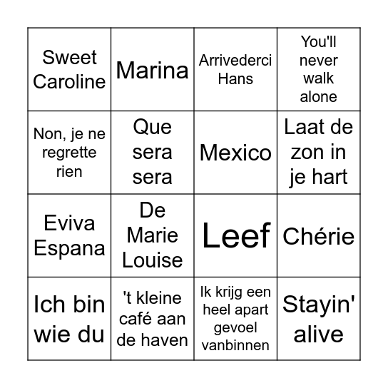 Muziekbingo Card