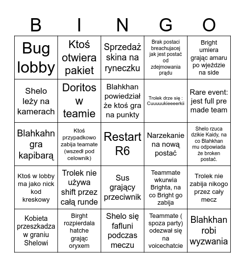 Bingo r6 Bingo Card