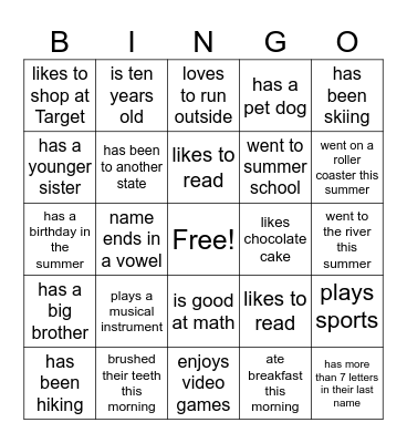 Welcome Back Bingo Card