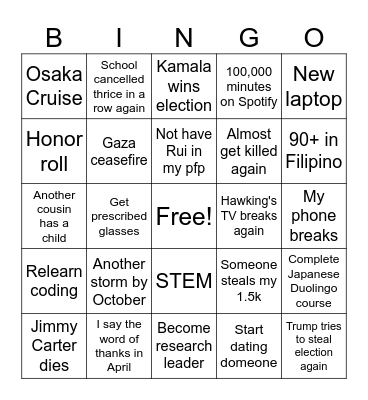 2024 - 2025 BINGO Card