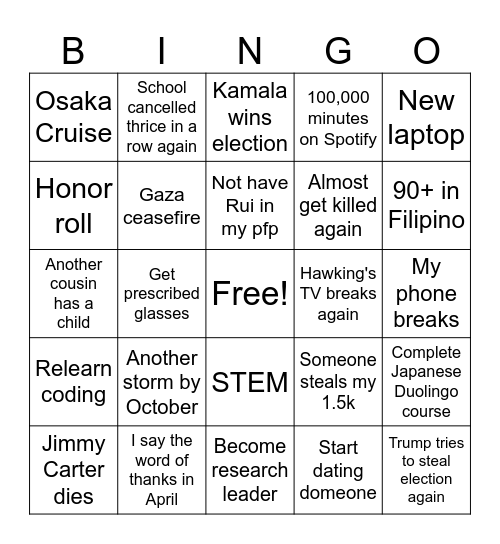 2024 - 2025 BINGO Card