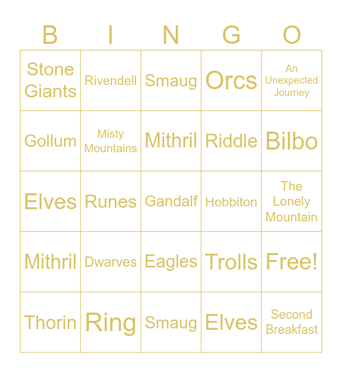 Bingo Baggins Bingo Card