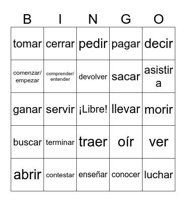 Level 4 Common Verbs Bingo Card