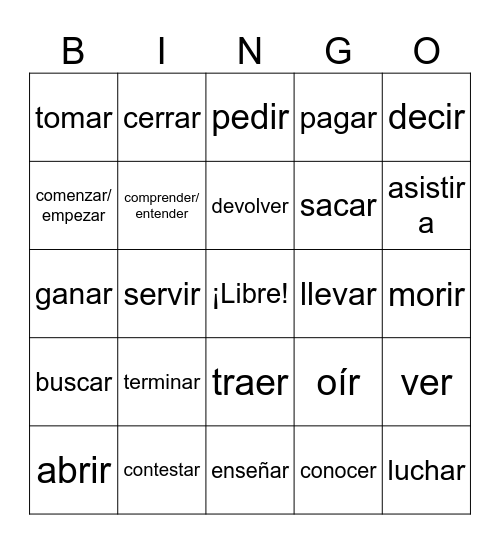 Level 4 Common Verbs Bingo Card