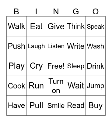 ACTION VERBS- Bingo Card