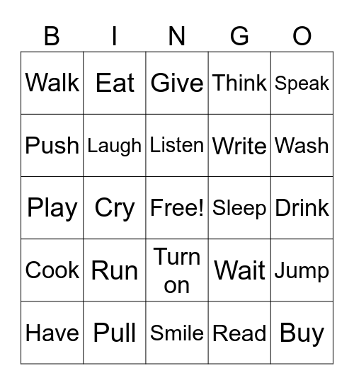 ACTION VERBS- Bingo Card