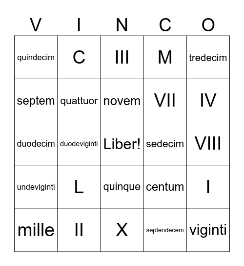 *Numeri Bingo Card