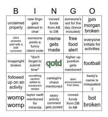 cash app cash money Bingo Card