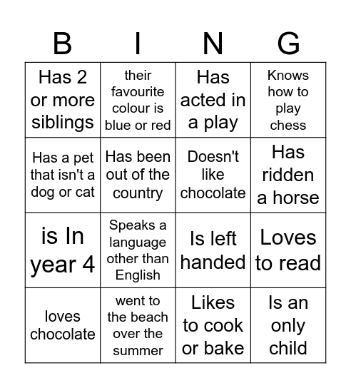 Buddy Bingo Card