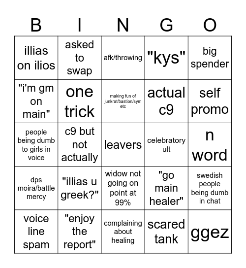 back to overwatch bingo Card