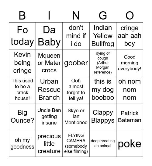 The Urban Rescue Ranch Bingo Card