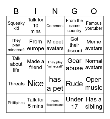 Untitled Bingo Card