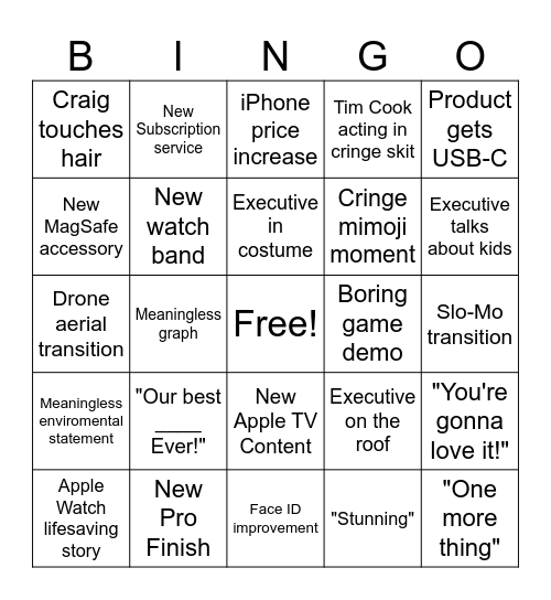 Apple Keynote Bingo Card