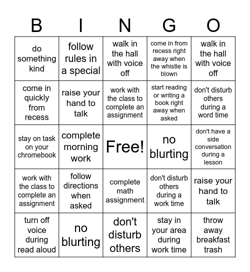 All Day Bingo Card