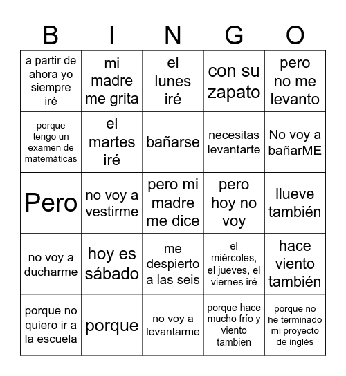 NO VOY A LEVANTARME Bingo Card