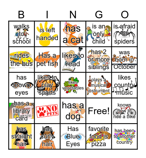 Get to know you bingo Card