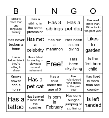 EAW Week Bingo Card