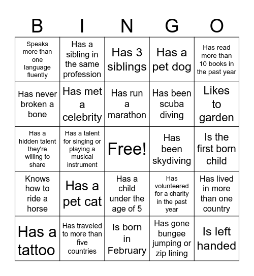 EAW Week Bingo Card