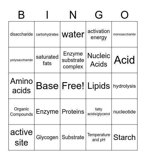 Biochemistry Review Bingo Card