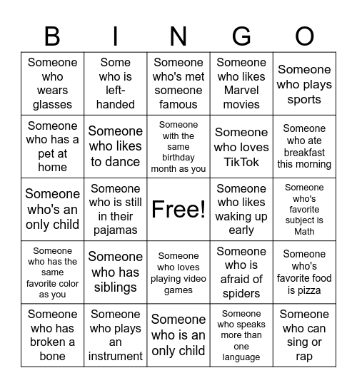 Human Bingo Card