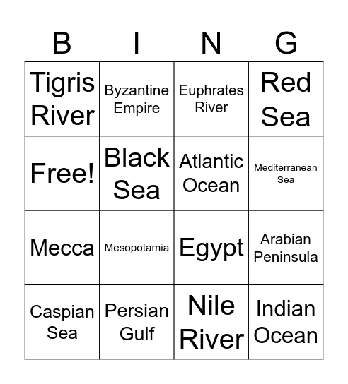 Geography Bingo Card