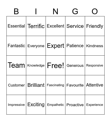 Customer Service BINGO Card