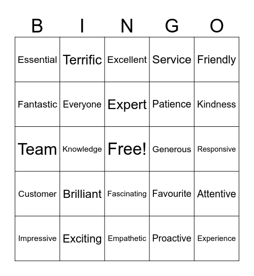 Customer Service BINGO Card