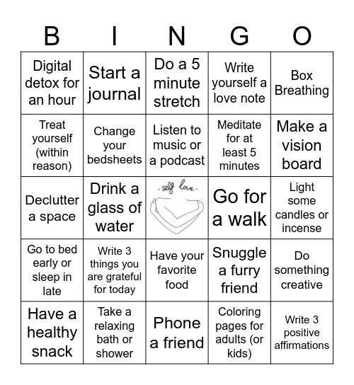 Self-Care Bingo Card