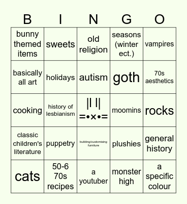 bunny's special interests Bingo Card