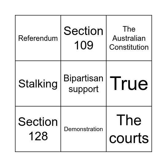 Law Reform Bingo Card