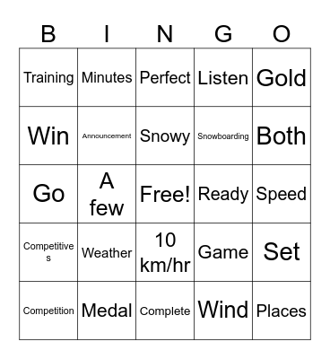 Winter Games Bingo Card