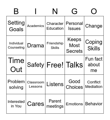 What Does a School Counselor Do? Bingo Card