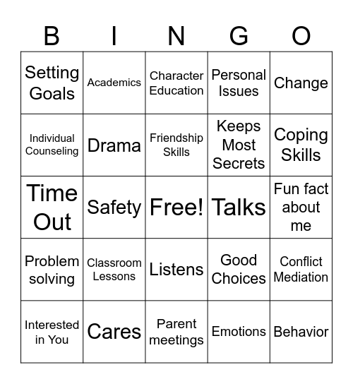 What Does a School Counselor Do? Bingo Card