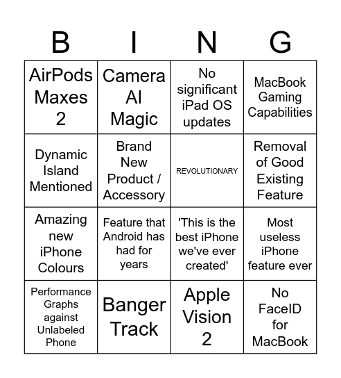 Apple Event Bingo Card