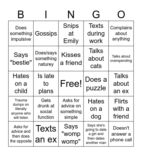 Alexis Bingo Card