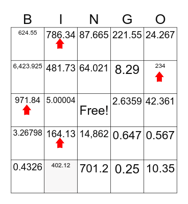 place value bingo with decimals Bingo Card