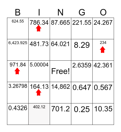 place value bingo with decimals Bingo Card