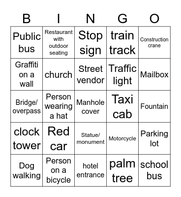 street view Bingo Card