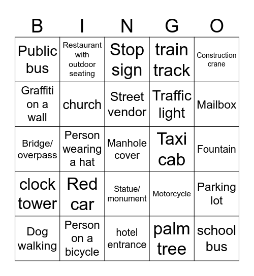 street view Bingo Card